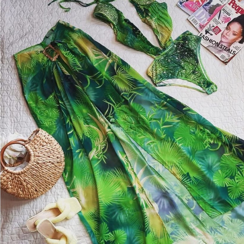 Urban Outfitters Green Tropical Maxi Dress
